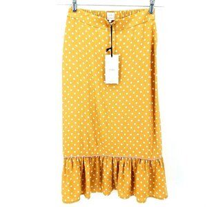 NWT NUMPH Polka Dot Tawny Yellow Ruffle Midi Skirt